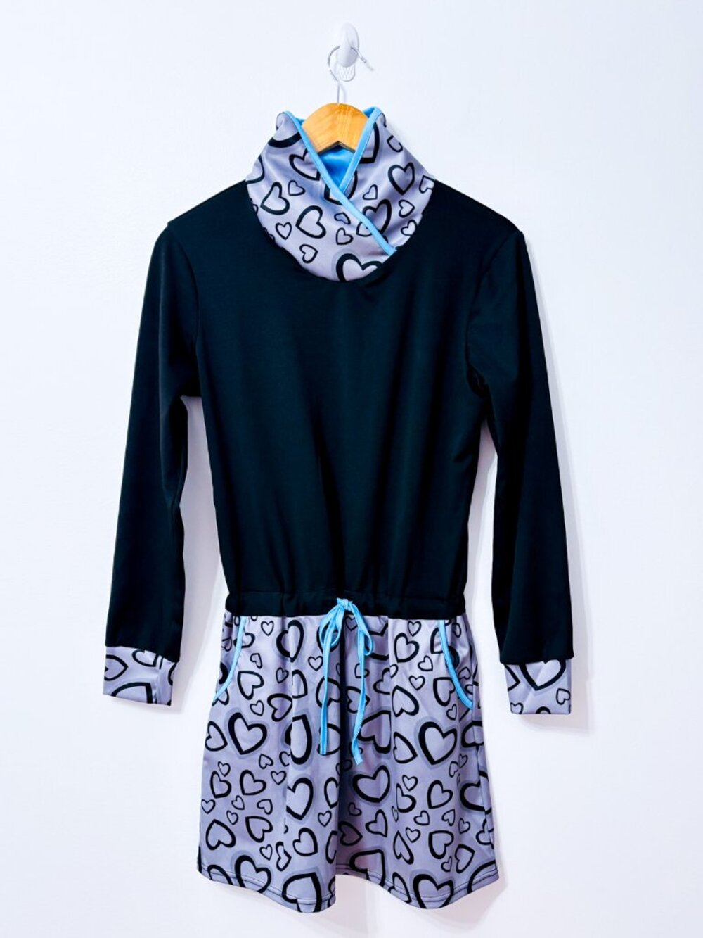 MISSLOOK Black Heart Print Dress | Cowl Neck Y2K Playful | Small